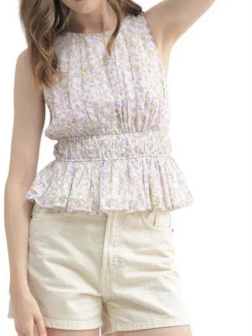 Lush Lavender and Cream Floral Peplum Blouse